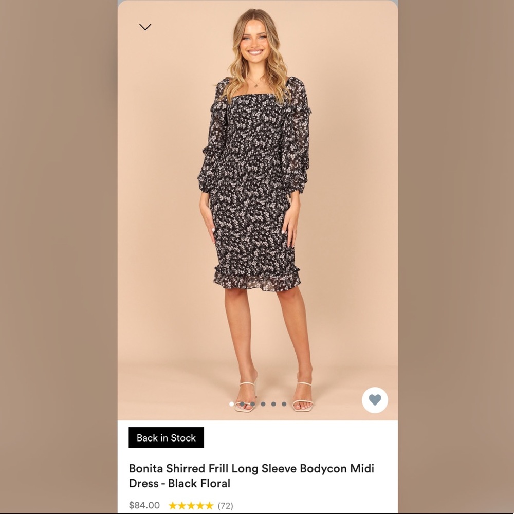 Petal & Pup Bonita Shirred Frill Long Sleeve Bodycon Midi Dress - Black Floral